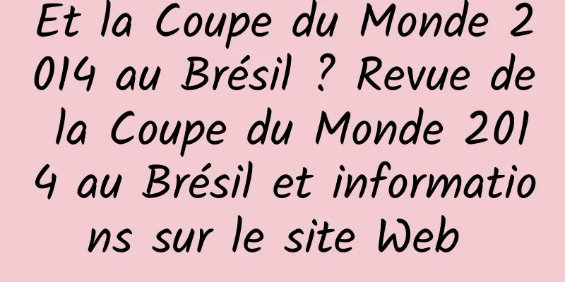 Et la Coupe du Monde 2014 au Brésil ? Revue de la Coupe du Monde 2014 au Brésil et informations sur le site Web 