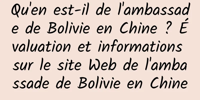 Qu'en est-il de l'ambassade de Bolivie en Chine ? Évaluation et informations sur le site Web de l'ambassade de Bolivie en Chine