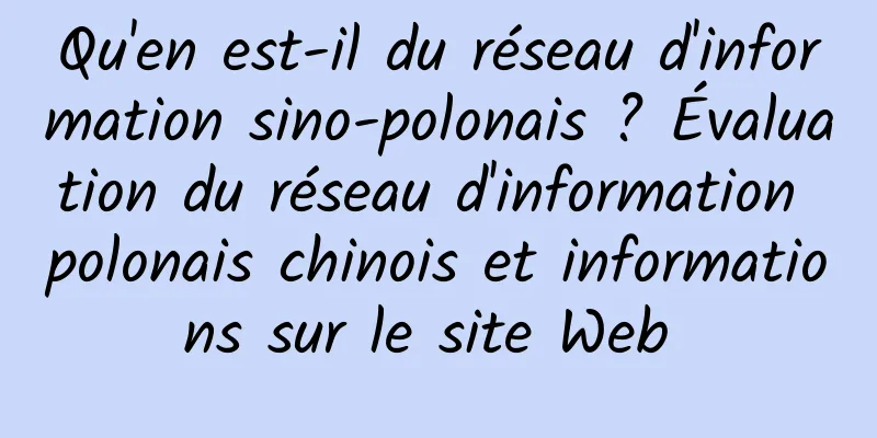 Qu'en est-il du réseau d'information sino-polonais ? Évaluation du réseau d'information polonais chinois et informations sur le site Web 