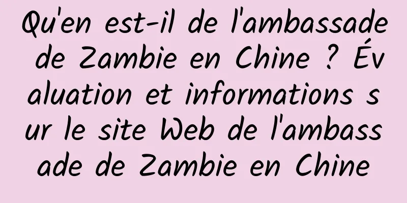 Qu'en est-il de l'ambassade de Zambie en Chine ? Évaluation et informations sur le site Web de l'ambassade de Zambie en Chine