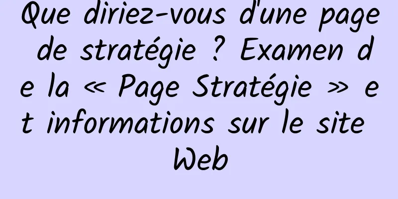 Que diriez-vous d'une page de stratégie ? Examen de la « Page Stratégie » et informations sur le site Web