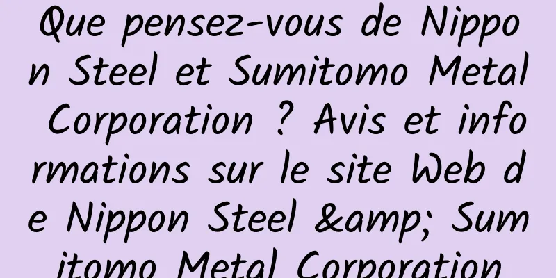 Que pensez-vous de Nippon Steel et Sumitomo Metal Corporation ? Avis et informations sur le site Web de Nippon Steel & Sumitomo Metal Corporation