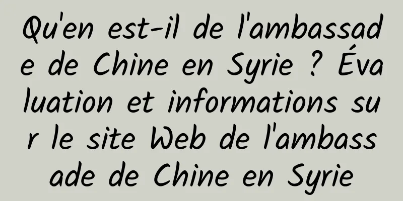 Qu'en est-il de l'ambassade de Chine en Syrie ? Évaluation et informations sur le site Web de l'ambassade de Chine en Syrie