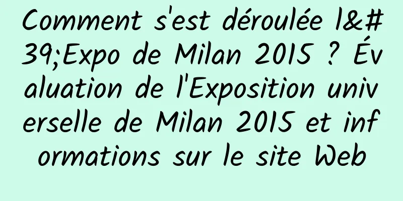 Comment s'est déroulée l'Expo de Milan 2015 ? Évaluation de l'Exposition universelle de Milan 2015 et informations sur le site Web
