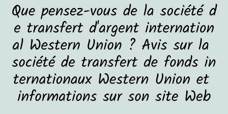 Que pensez-vous de la société de transfert d'argent international Western Union ? Avis sur la société de transfert de fonds internationaux Western Union et informations sur son site Web