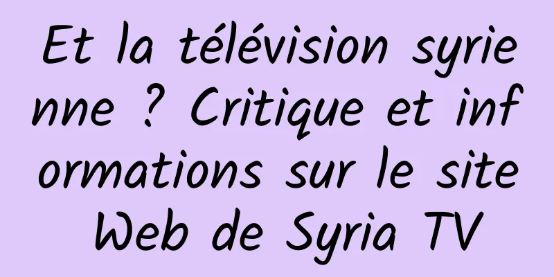 Et la télévision syrienne ? Critique et informations sur le site Web de Syria TV