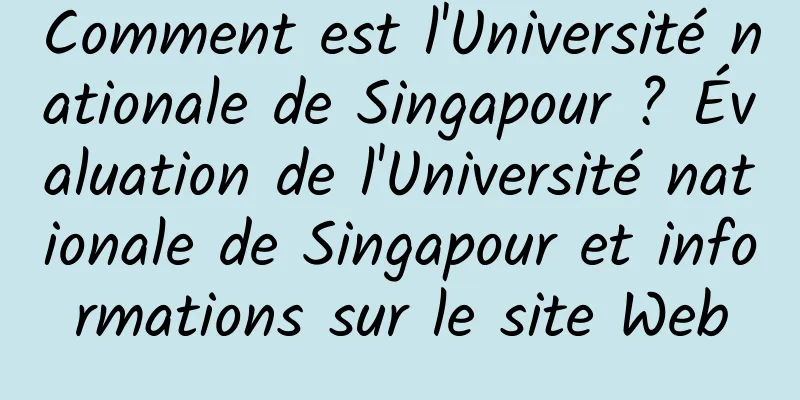 Comment est l'Université nationale de Singapour ? Évaluation de l'Université nationale de Singapour et informations sur le site Web