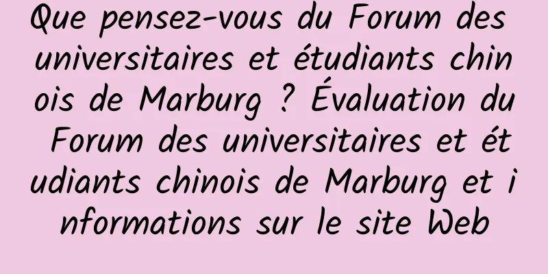Que pensez-vous du Forum des universitaires et étudiants chinois de Marburg ? Évaluation du Forum des universitaires et étudiants chinois de Marburg et informations sur le site Web