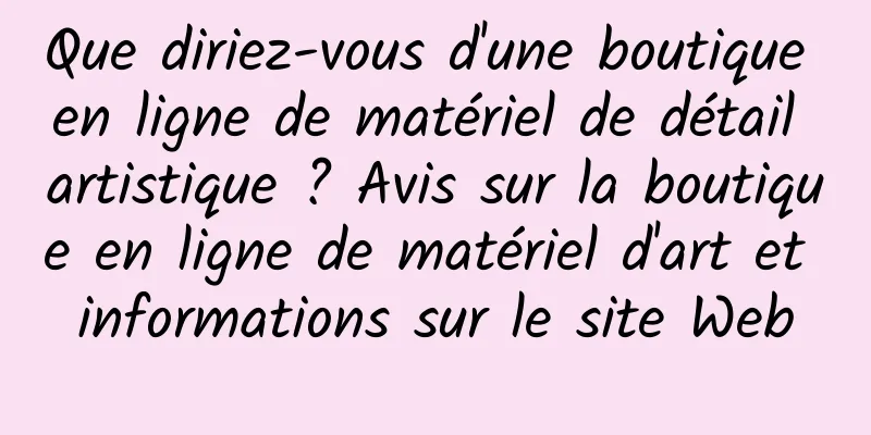 Que diriez-vous d'une boutique en ligne de matériel de détail artistique ? Avis sur la boutique en ligne de matériel d'art et informations sur le site Web