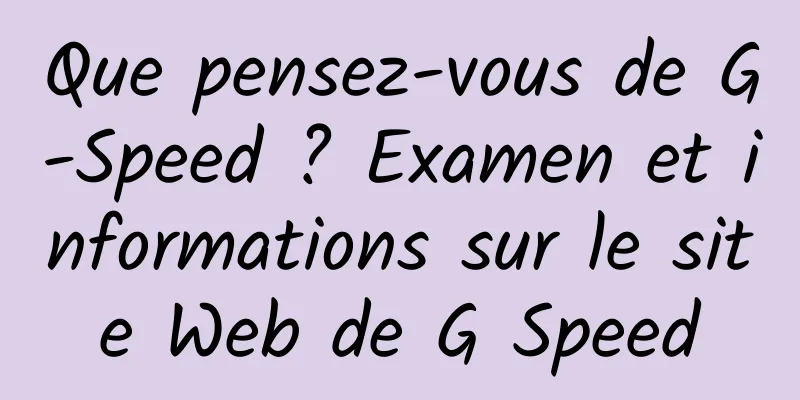 Que pensez-vous de G-Speed ​​? Examen et informations sur le site Web de G Speed