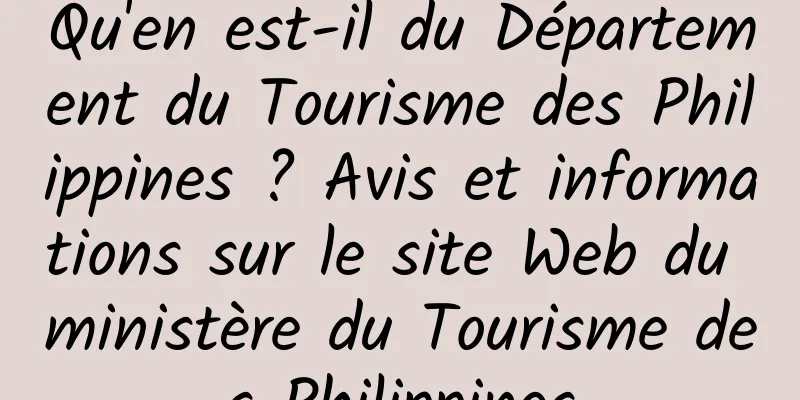 Qu'en est-il du Département du Tourisme des Philippines ? Avis et informations sur le site Web du ministère du Tourisme des Philippines
