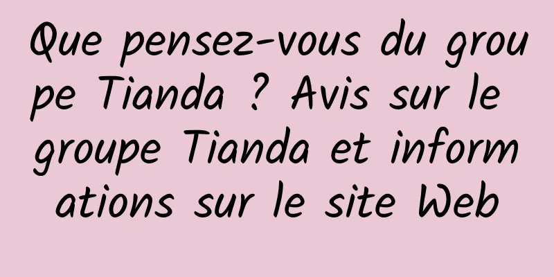 Que pensez-vous du groupe Tianda ? Avis sur le groupe Tianda et informations sur le site Web