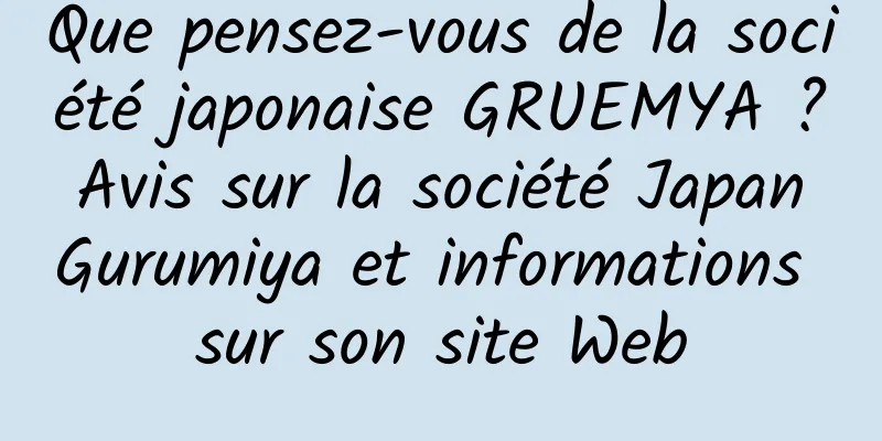 Que pensez-vous de la société japonaise GRUEMYA ? Avis sur la société Japan Gurumiya et informations sur son site Web