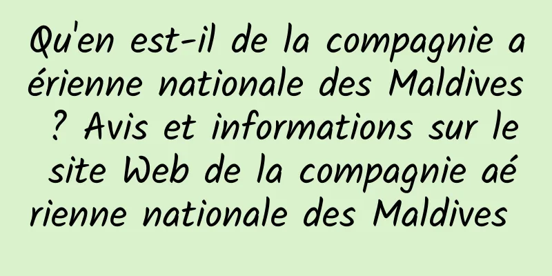 Qu'en est-il de la compagnie aérienne nationale des Maldives ? Avis et informations sur le site Web de la compagnie aérienne nationale des Maldives 