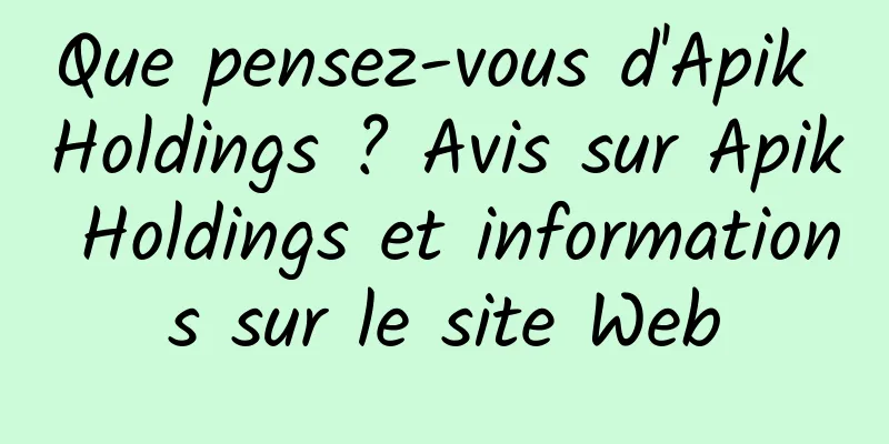 Que pensez-vous d'Apik Holdings ? Avis sur Apik Holdings et informations sur le site Web