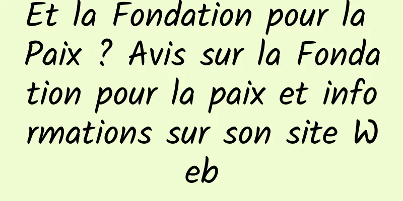 Et la Fondation pour la Paix ? Avis sur la Fondation pour la paix et informations sur son site Web