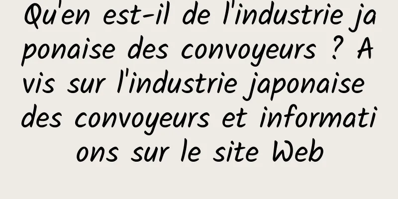 Qu'en est-il de l'industrie japonaise des convoyeurs ? Avis sur l'industrie japonaise des convoyeurs et informations sur le site Web