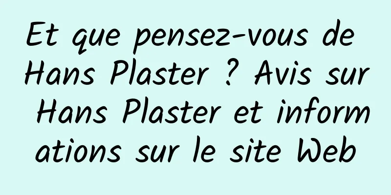 Et que pensez-vous de Hans Plaster ? Avis sur Hans Plaster et informations sur le site Web