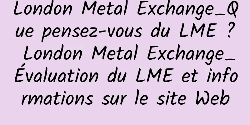 London Metal Exchange_Que pensez-vous du LME ? London Metal Exchange_Évaluation du LME et informations sur le site Web