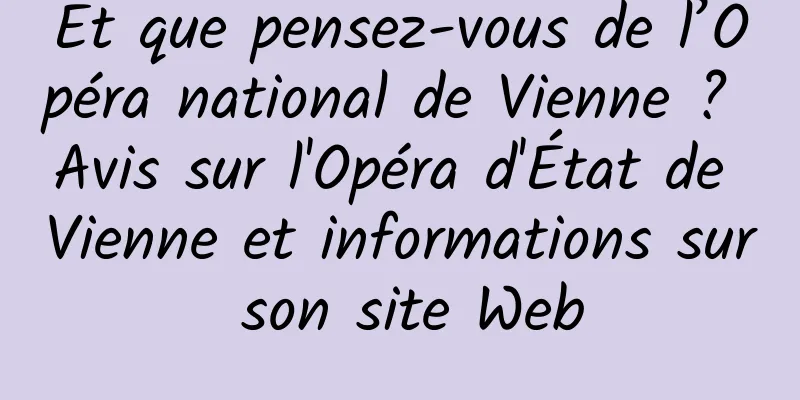 Et que pensez-vous de l’Opéra national de Vienne ? Avis sur l'Opéra d'État de Vienne et informations sur son site Web
