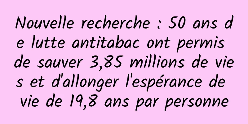 Nouvelle recherche : 50 ans de lutte antitabac ont permis de sauver 3,85 millions de vies et d'allonger l'espérance de vie de 19,8 ans par personne