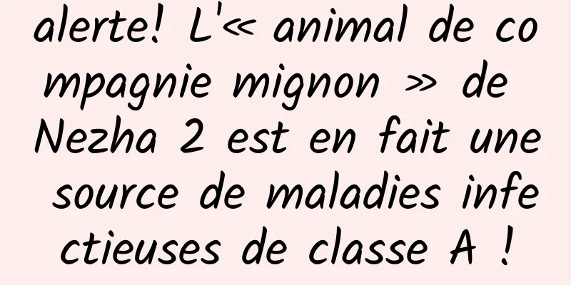 alerte! L'« animal de compagnie mignon » de Nezha 2 est en fait une source de maladies infectieuses de classe A !