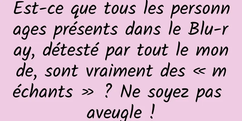 Est-ce que tous les personnages présents dans le Blu-ray, détesté par tout le monde, sont vraiment des « méchants » ? Ne soyez pas aveugle !