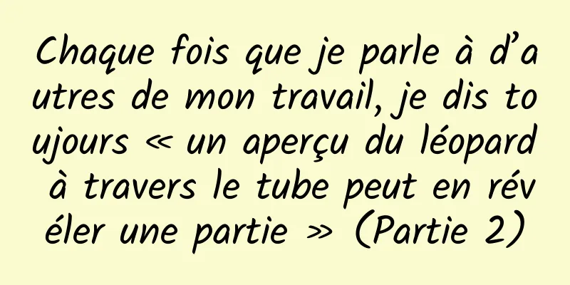 Chaque fois que je parle à d’autres de mon travail, je dis toujours « un aperçu du léopard à travers le tube peut en révéler une partie » (Partie 2)