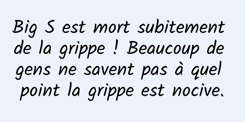 Big S est mort subitement de la grippe ! Beaucoup de gens ne savent pas à quel point la grippe est nocive.