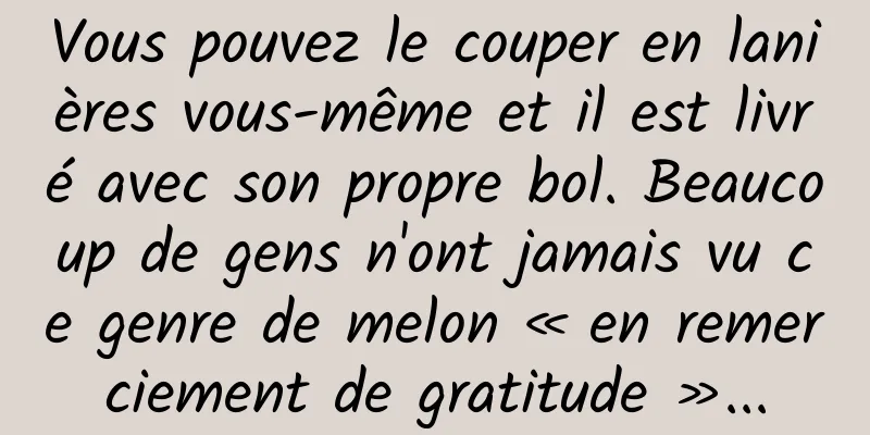 Vous pouvez le couper en lanières vous-même et il est livré avec son propre bol. Beaucoup de gens n'ont jamais vu ce genre de melon « en remerciement de gratitude »...