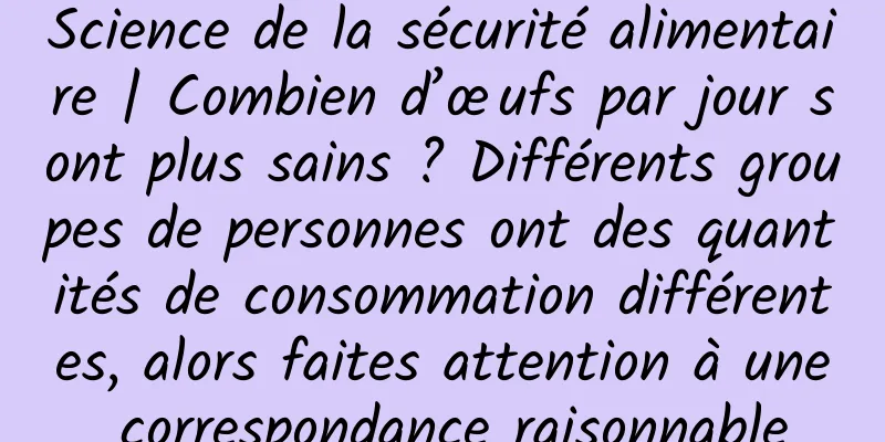 Science de la sécurité alimentaire | Combien d’œufs par jour sont plus sains ? Différents groupes de personnes ont des quantités de consommation différentes, alors faites attention à une correspondance raisonnable