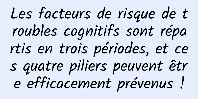 Les facteurs de risque de troubles cognitifs sont répartis en trois périodes, et ces quatre piliers peuvent être efficacement prévenus !