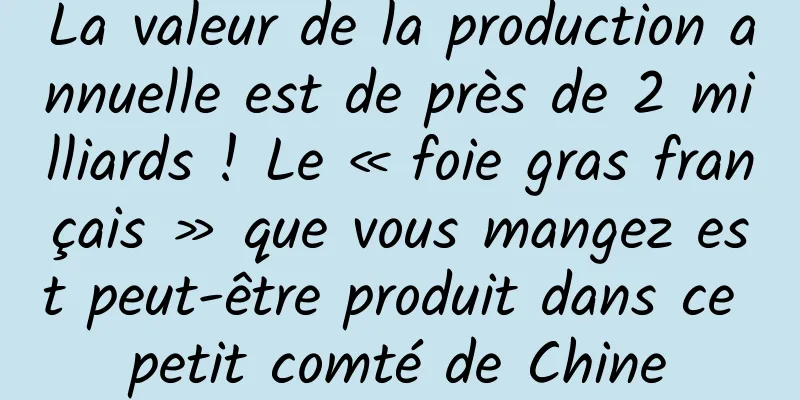 La valeur de la production annuelle est de près de 2 milliards ! Le « foie gras français » que vous mangez est peut-être produit dans ce petit comté de Chine