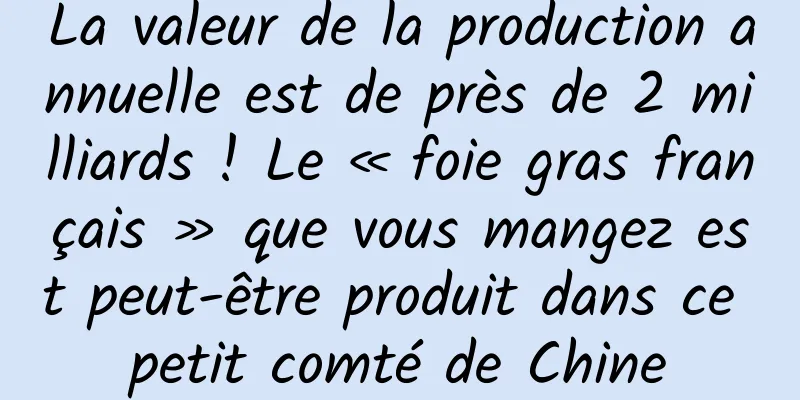 La valeur de la production annuelle est de près de 2 milliards ! Le « foie gras français » que vous mangez est peut-être produit dans ce petit comté de Chine