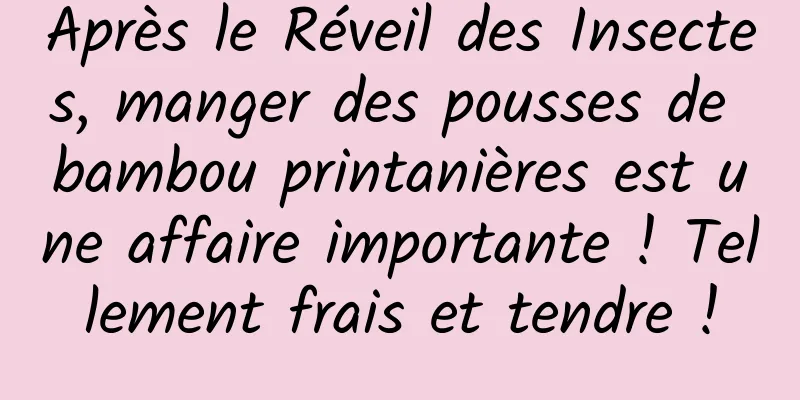 Après le Réveil des Insectes, manger des pousses de bambou printanières est une affaire importante ! Tellement frais et tendre !