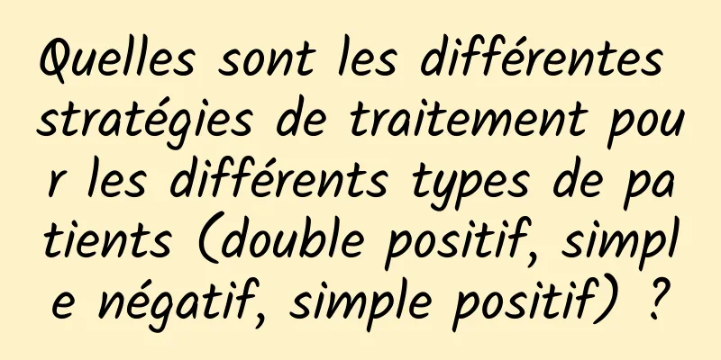 Quelles sont les différentes stratégies de traitement pour les différents types de patients (double positif, simple négatif, simple positif) ?