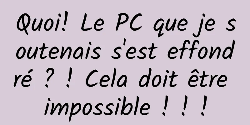 Quoi! Le PC que je soutenais s'est effondré ? ! Cela doit être impossible ! ! !