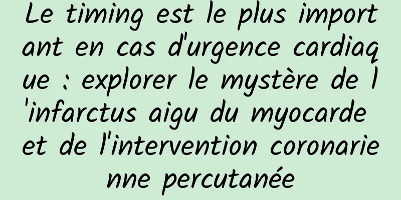 Le timing est le plus important en cas d'urgence cardiaque : explorer le mystère de l'infarctus aigu du myocarde et de l'intervention coronarienne percutanée