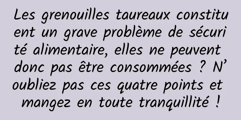 Les grenouilles taureaux constituent un grave problème de sécurité alimentaire, elles ne peuvent donc pas être consommées ? N’oubliez pas ces quatre points et mangez en toute tranquillité !