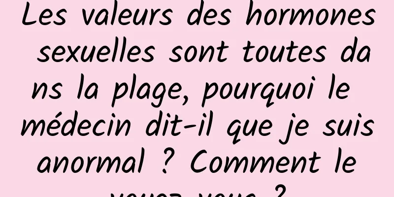 Les valeurs des hormones sexuelles sont toutes dans la plage, pourquoi le médecin dit-il que je suis anormal ? Comment le voyez-vous ?