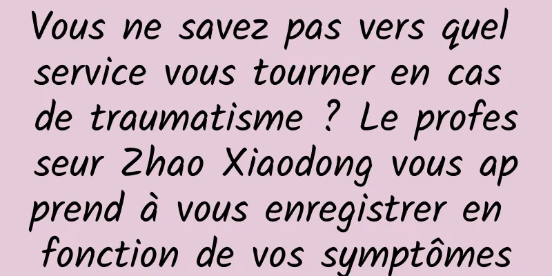 Vous ne savez pas vers quel service vous tourner en cas de traumatisme ? Le professeur Zhao Xiaodong vous apprend à vous enregistrer en fonction de vos symptômes