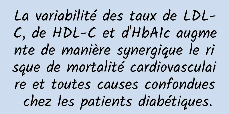 La variabilité des taux de LDL-C, de HDL-C et d'HbA1c augmente de manière synergique le risque de mortalité cardiovasculaire et toutes causes confondues chez les patients diabétiques.