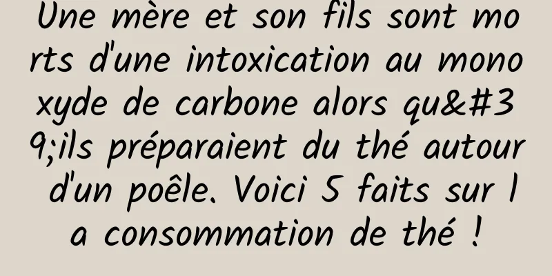 Une mère et son fils sont morts d'une intoxication au monoxyde de carbone alors qu'ils préparaient du thé autour d'un poêle. Voici 5 faits sur la consommation de thé !