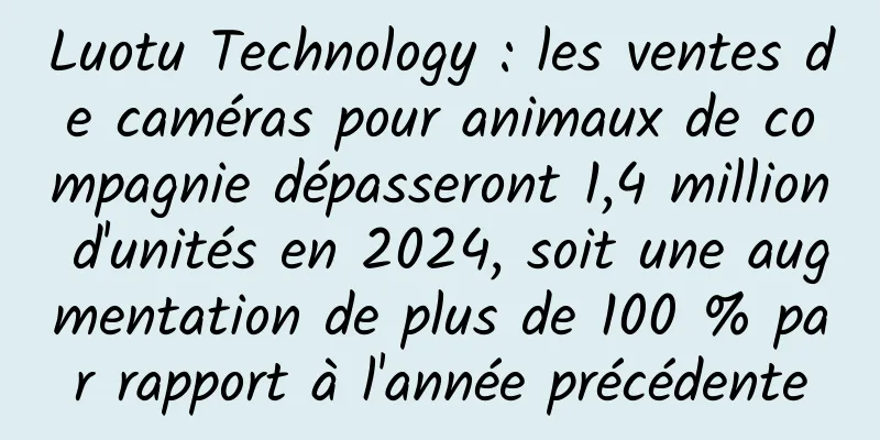 Luotu Technology : les ventes de caméras pour animaux de compagnie dépasseront 1,4 million d'unités en 2024, soit une augmentation de plus de 100 % par rapport à l'année précédente