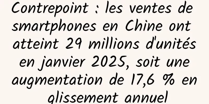 Contrepoint : les ventes de smartphones en Chine ont atteint 29 millions d'unités en janvier 2025, soit une augmentation de 17,6 % en glissement annuel