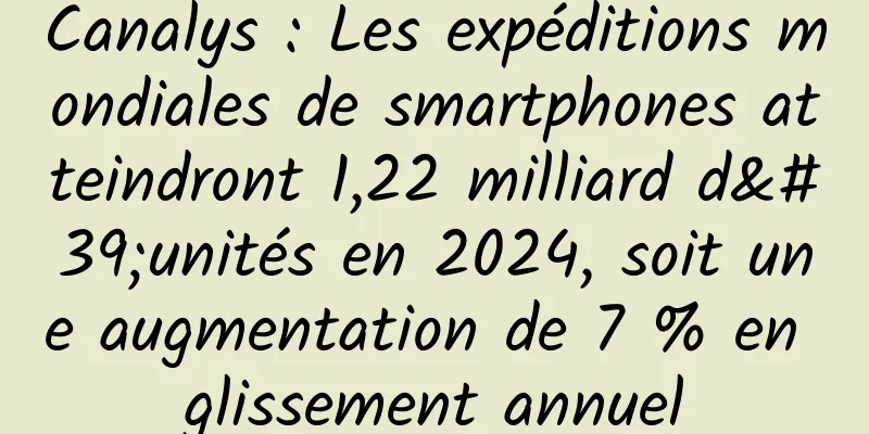 Canalys : Les expéditions mondiales de smartphones atteindront 1,22 milliard d'unités en 2024, soit une augmentation de 7 % en glissement annuel