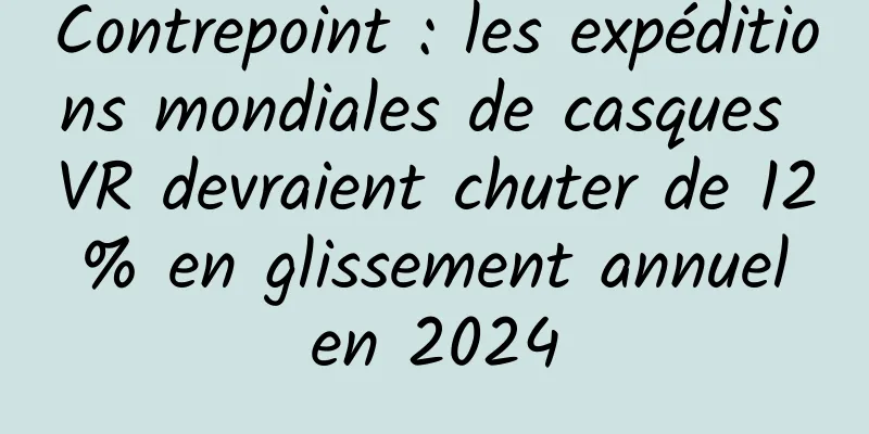 Contrepoint : les expéditions mondiales de casques VR devraient chuter de 12 % en glissement annuel en 2024