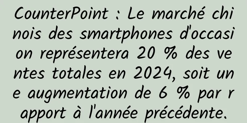 CounterPoint : Le marché chinois des smartphones d'occasion représentera 20 % des ventes totales en 2024, soit une augmentation de 6 % par rapport à l'année précédente.