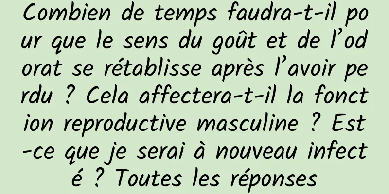Combien de temps faudra-t-il pour que le sens du goût et de l’odorat se rétablisse après l’avoir perdu ? Cela affectera-t-il la fonction reproductive masculine ? Est-ce que je serai à nouveau infecté ? Toutes les réponses