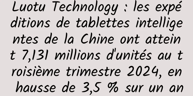 Luotu Technology : les expéditions de tablettes intelligentes de la Chine ont atteint 7,131 millions d'unités au troisième trimestre 2024, en hausse de 3,5 % sur un an